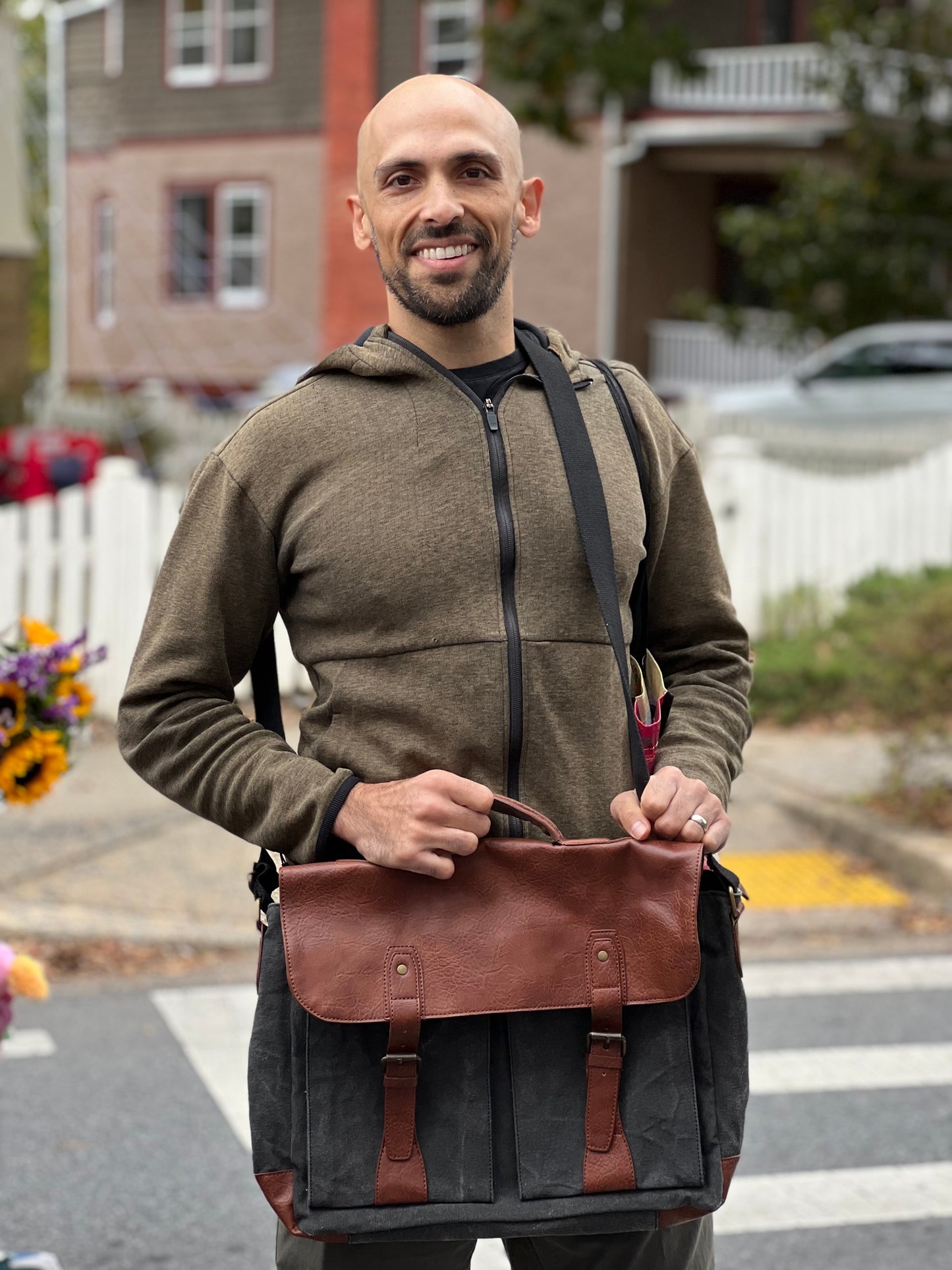 Rugged Black Canvas Messenger Bag