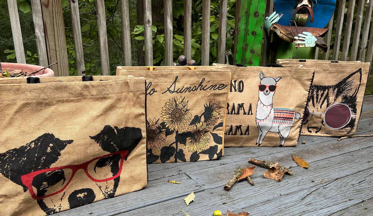 Adorable Cat, Dog. Llama & Sunflower Totes