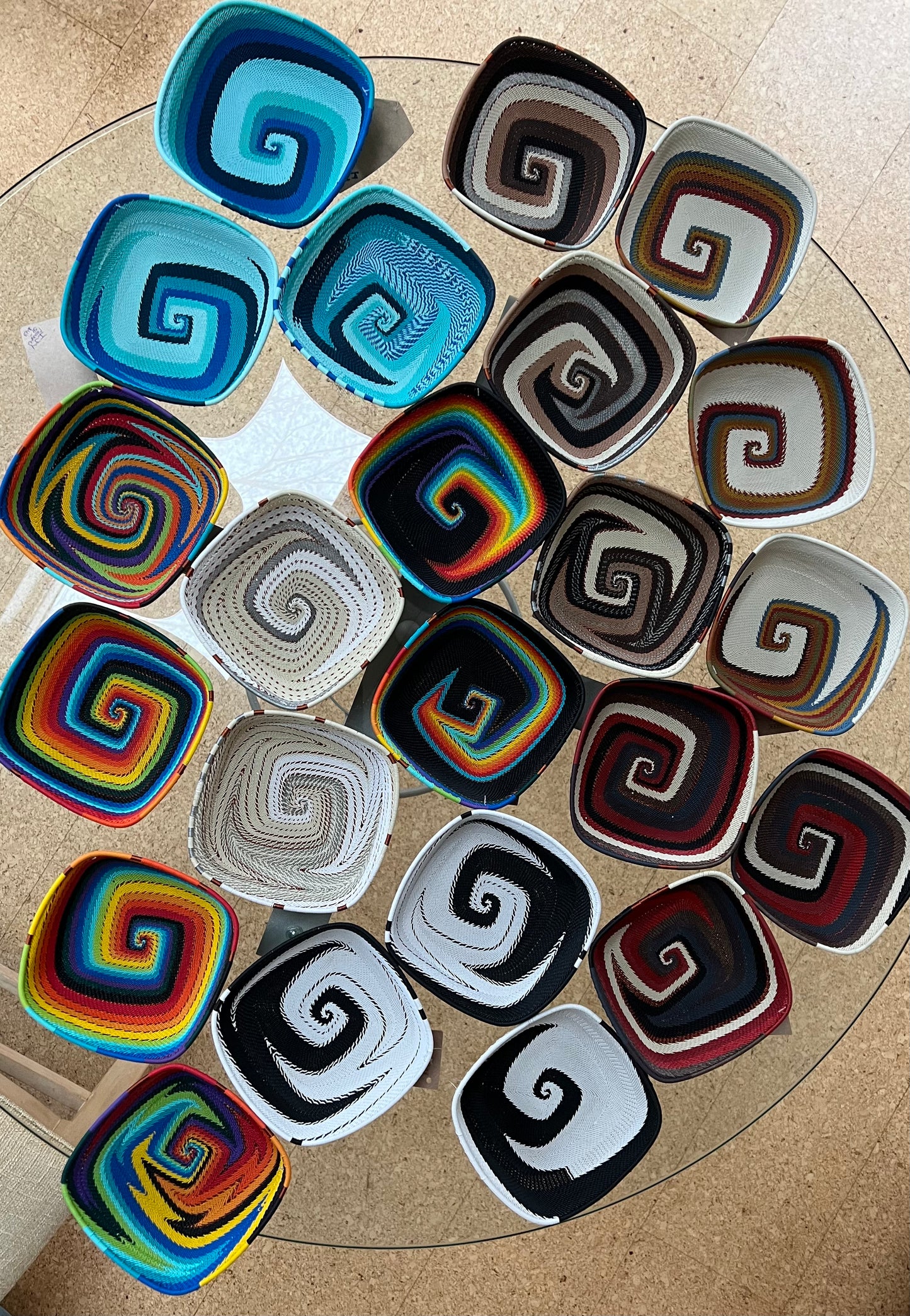 Brilliantly Colorful Telephone Wire Medium Round and Square Bowls