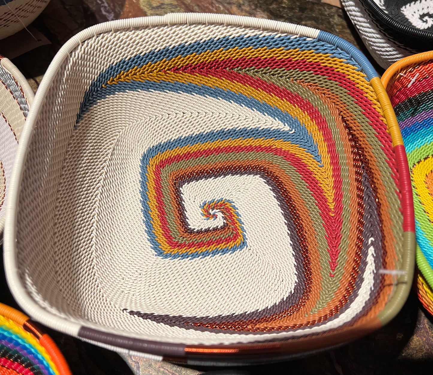 Brilliantly Colorful Telephone Wire Medium Round and Square Bowls