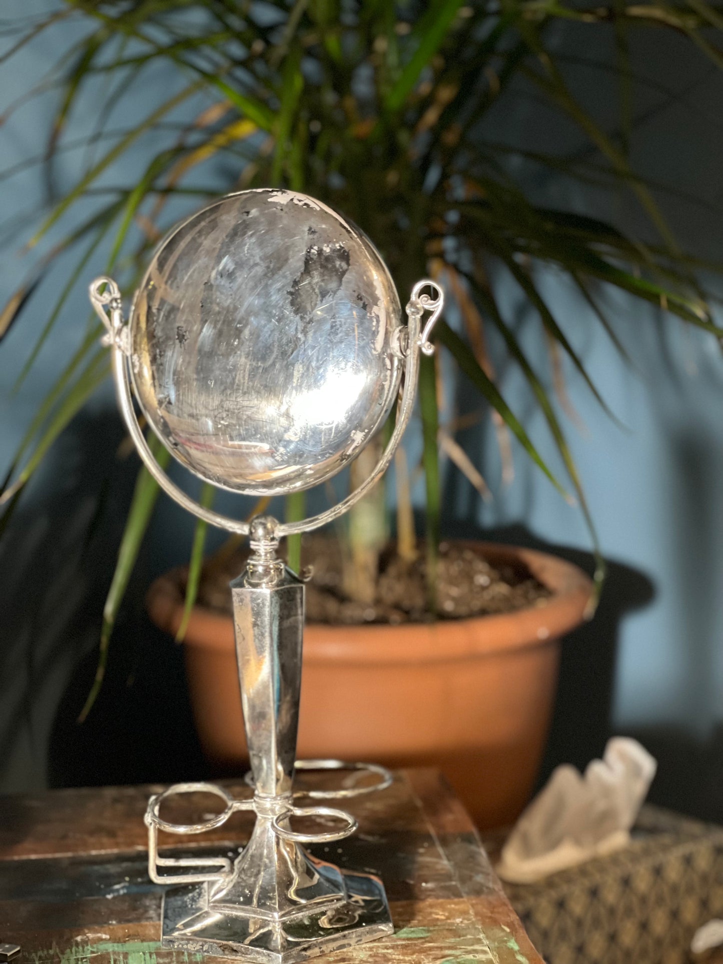 Vintage Silver Shaving Stand with Mirror