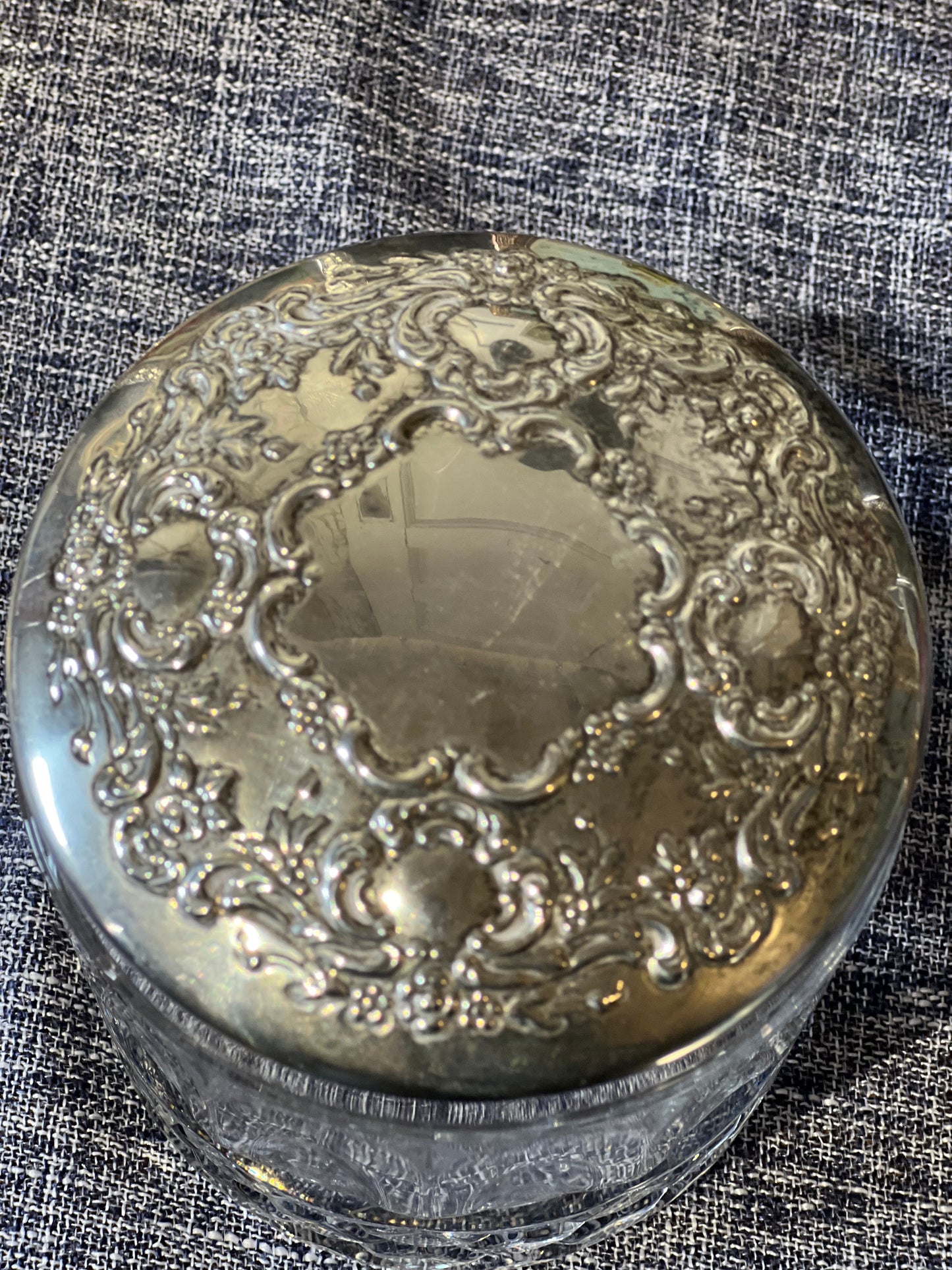 Vintage Crystal Glass Jar with Silver Top