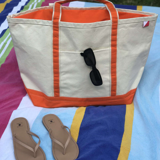 injeenyuhs  orange large zippered tote 