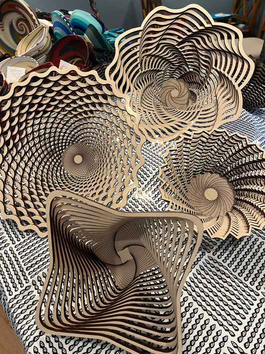 Concentric Patterned 15" Baltic Birch Wooden Bowl