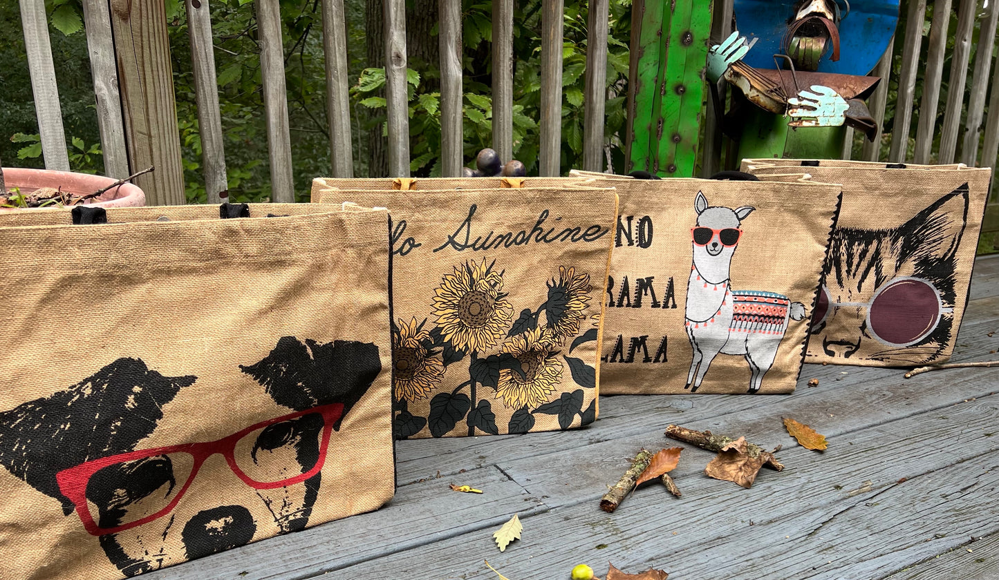 Adorable Cat, Dog & Sunflower Totes