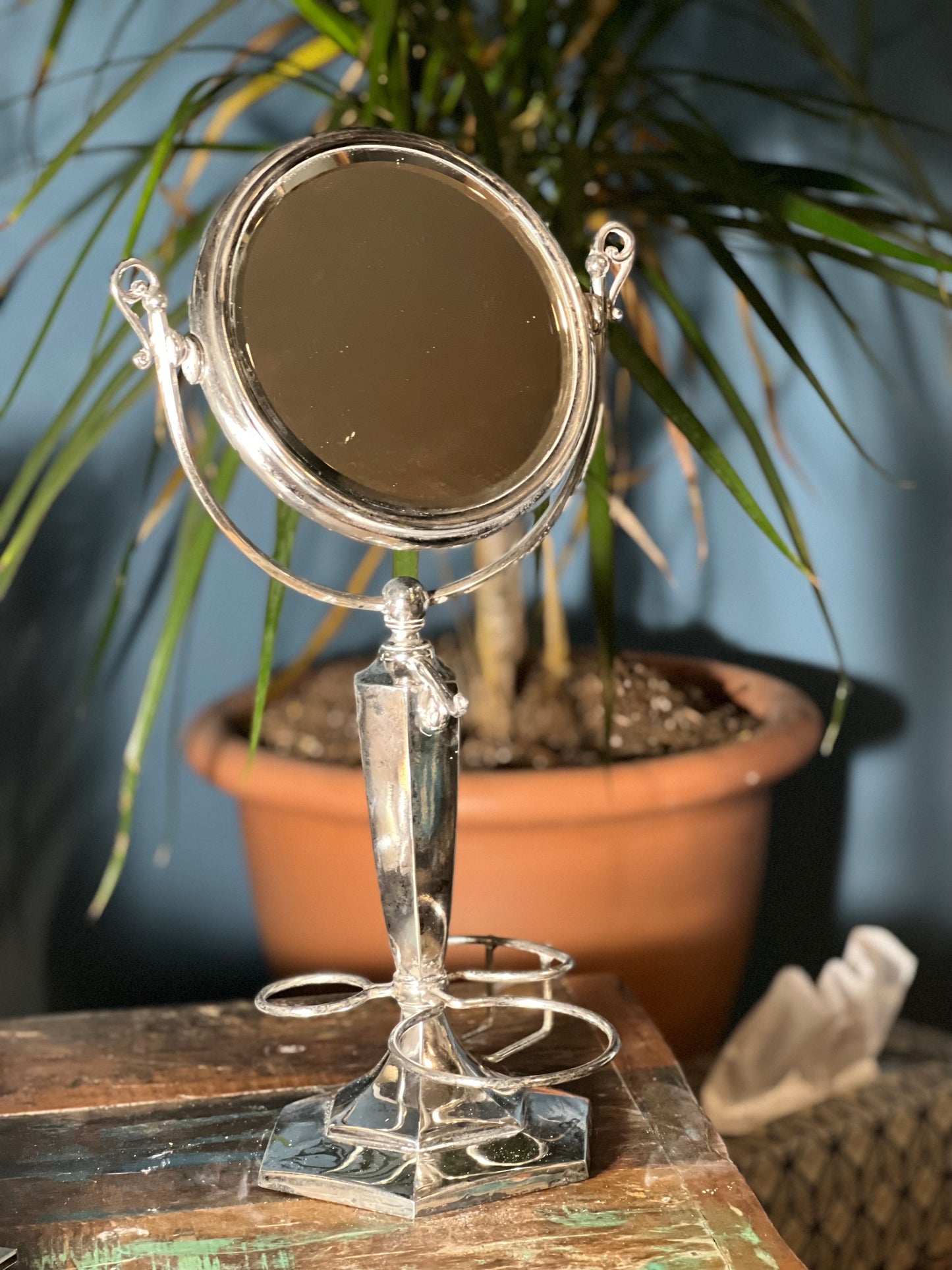 Vintage Silver Shaving Stand with Mirror