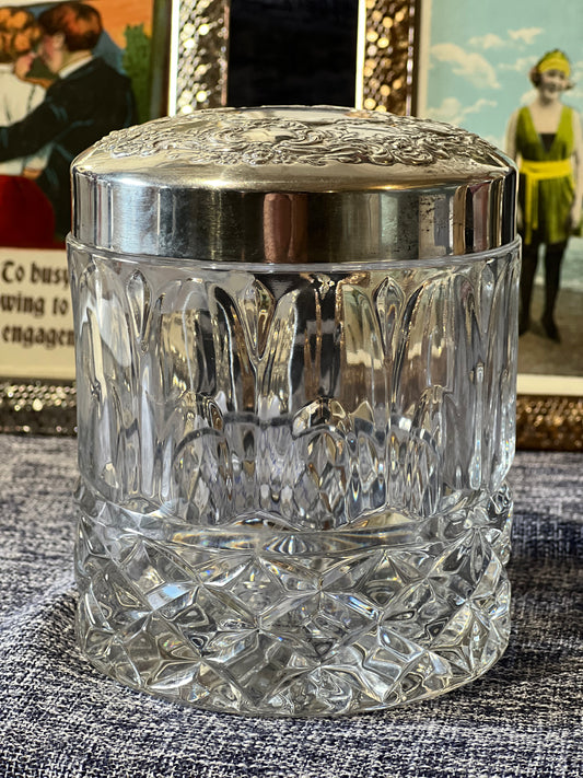 Vintage Crystal Glass Jar with Silver Top